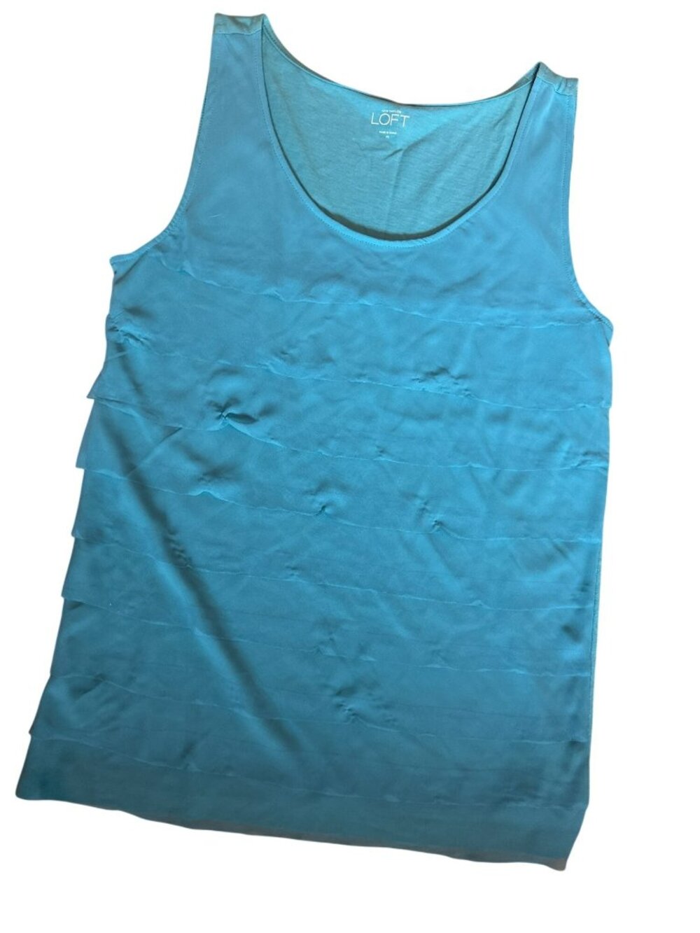 Ann Taylor Loft Womens Tank Top L Teal Sleeveless Tiered Overlay NWT Career